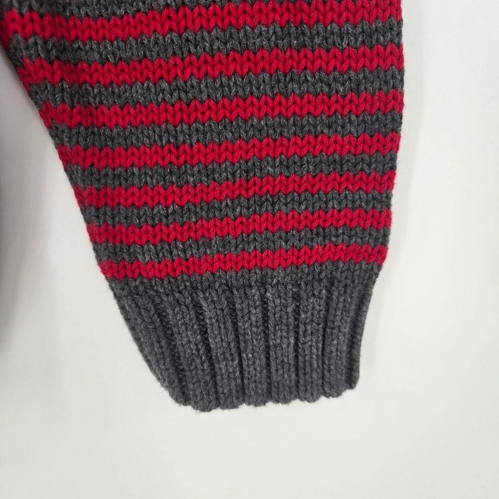 Vintage Eddie Bauer Mens M Red Gray Striped 100% Cotton Crewneck Knit Sweater